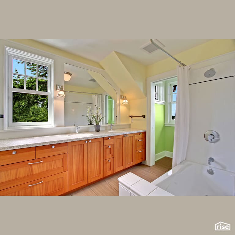 Bright Seattle Craftsman bathroom with Low-Flow Showerhead by Gant Nychay Architecture PLLC
