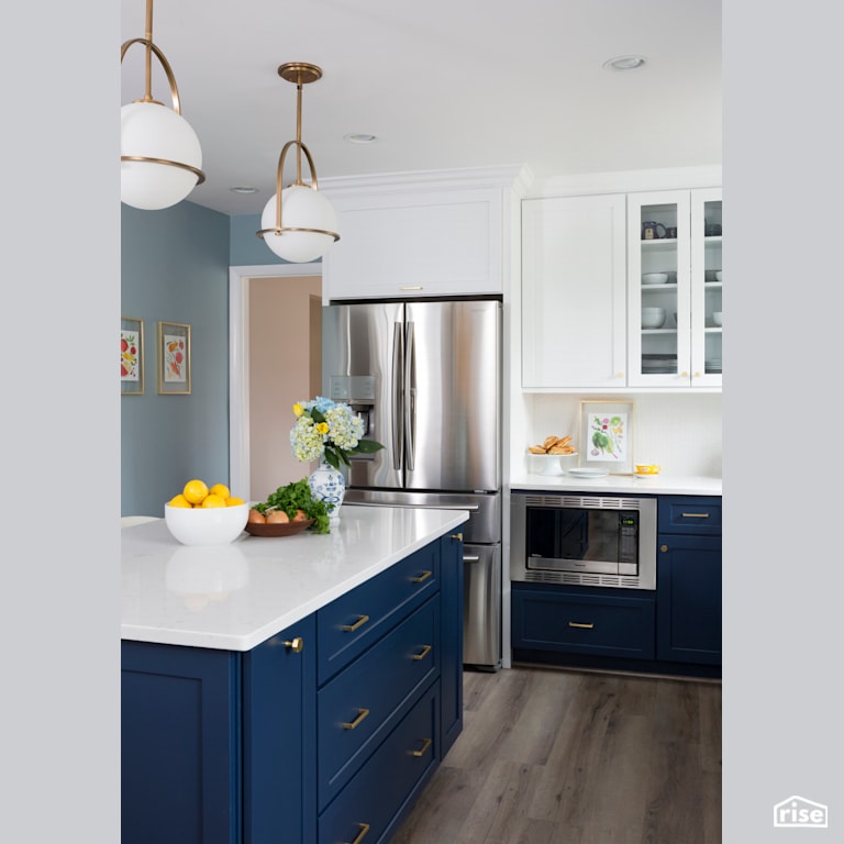 Kitchen - Navy & White Dream Kitchen with Ceiling Light by Case Design/Remodeling
