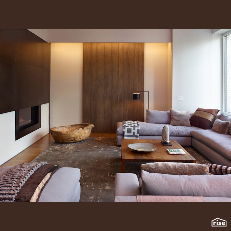 West 27th Street Penthouse - Living Room with Gas Fireplace by Charles Rose Architects