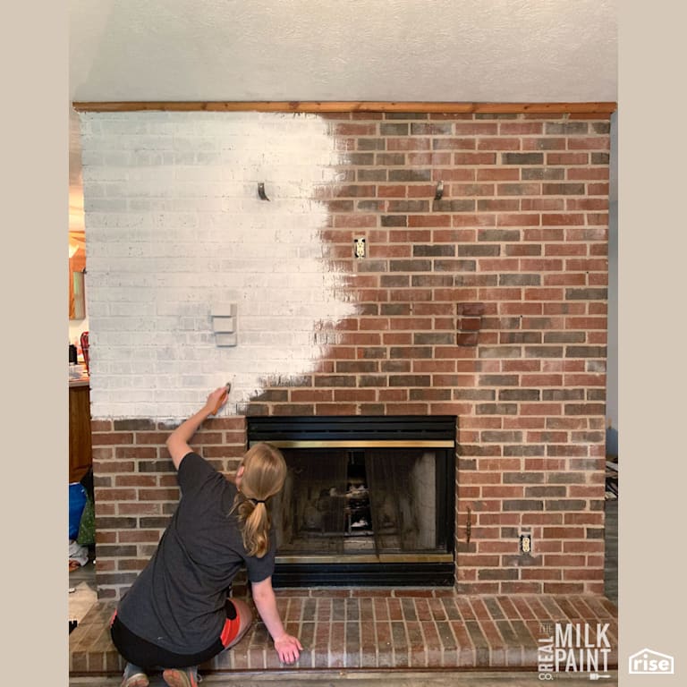 Brick Fireplace Being Painted With Milk Paint with Milk Paint by Real Milk Paint Co