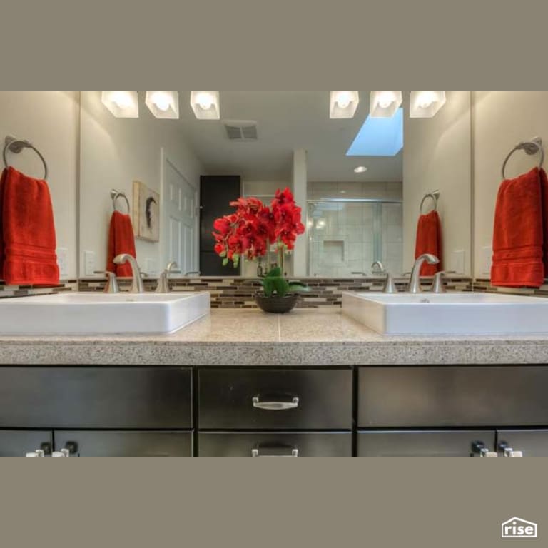 Dual Vanity Bathroom with Low-Flow Bathroom Faucet by Winsome Construction