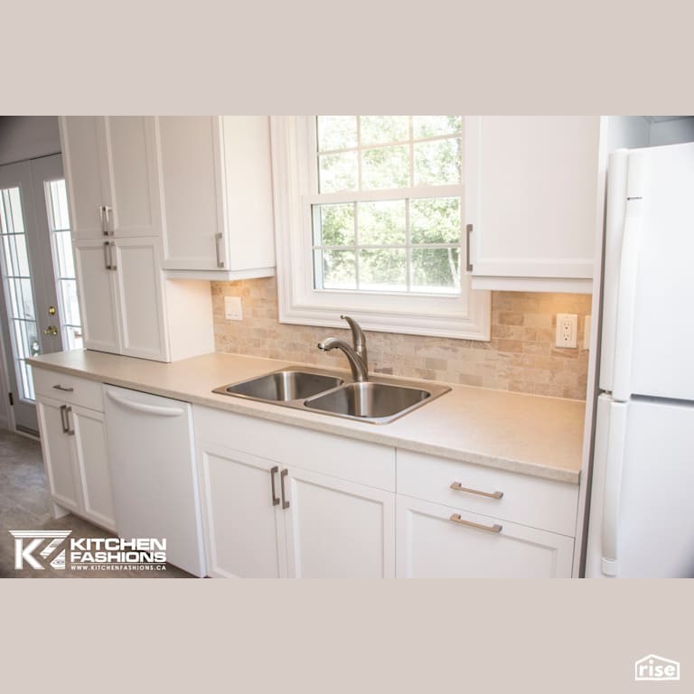 Kitchen Fashions - White and Beige Kitchen with Low-Flow Kitchen Faucet by Home Fashions