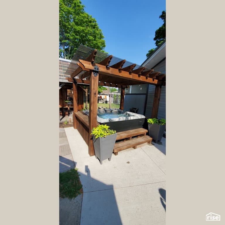 Thermally Modified Wood Hot Tub Pergola With Transparent Roof with Thermally Modified Wood Decking by Thermalwood Canada