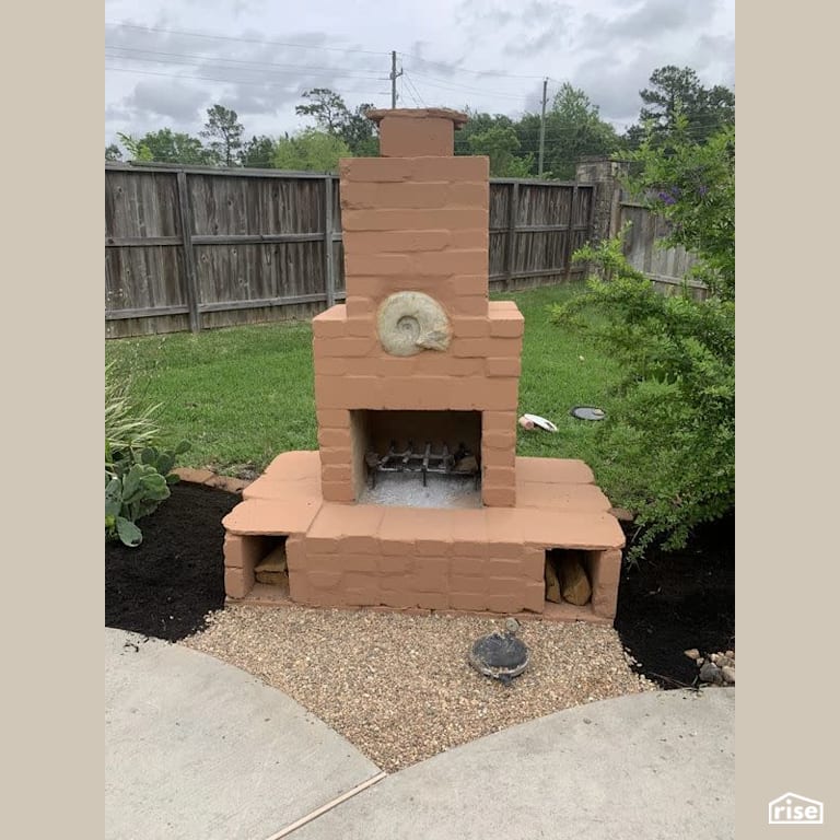Earth block outdoor firepit with Compressed Earth Blocks by TexaTerra Block