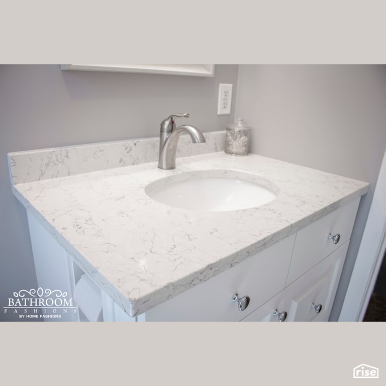 Bathroom Fashions - White and Grey Bathroom with Low-Flow Bathroom Faucet by Home Fashions