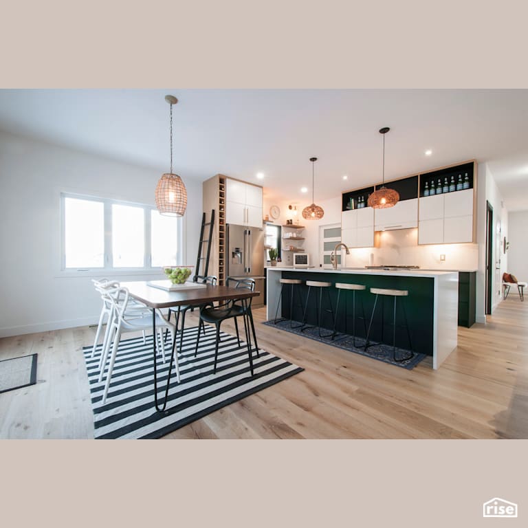 Paradiso Dining and Kitchen Island with Low-Flow Kitchen Faucet by Bowers Construction