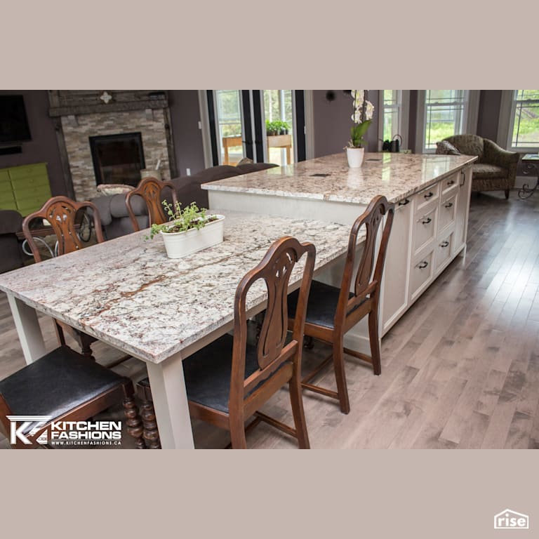 Kitchen Fashions - Nuvonoir Kitchen with Custom Island Table with Gas Fireplace by Home Fashions