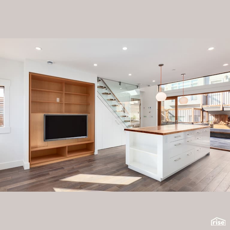 Newport House Empty Kitchen and Living  with FSC Certified Hardwood by Lanefab Design/Build