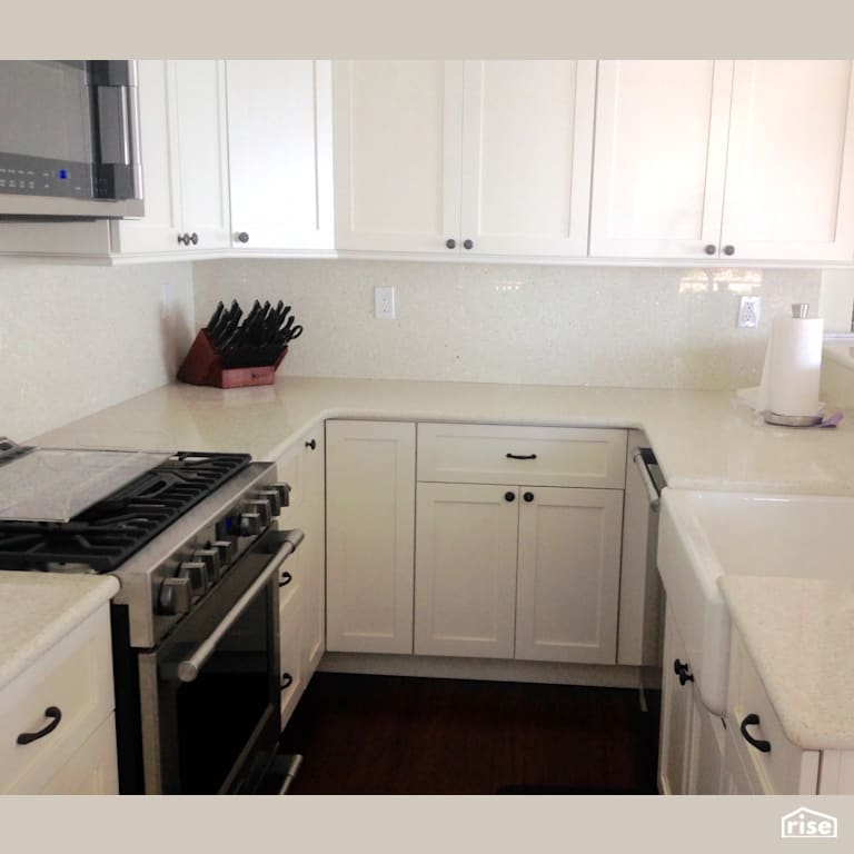 White Pearl Countertop & Backsplash with Recycled Glass Countertop by IceStone