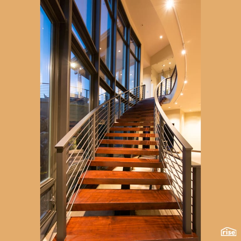 Window-lined staircase to first floor with FSC Certified Hardwood by Alpen High Performance Products