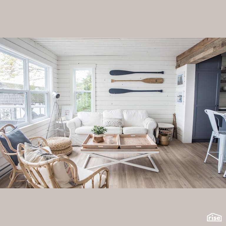 Cottage Living Room with FSC Certified Wood Cabinet by Reimagine Designs