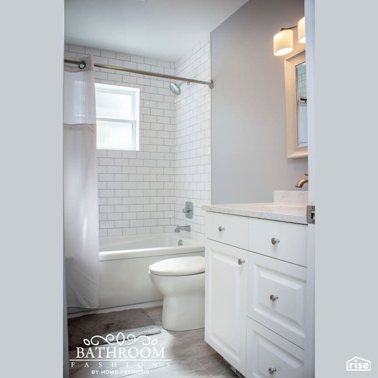 Bathroom Fashions - White and Grey Bathroom with Low-Flow Bathroom Faucet by Home Fashions