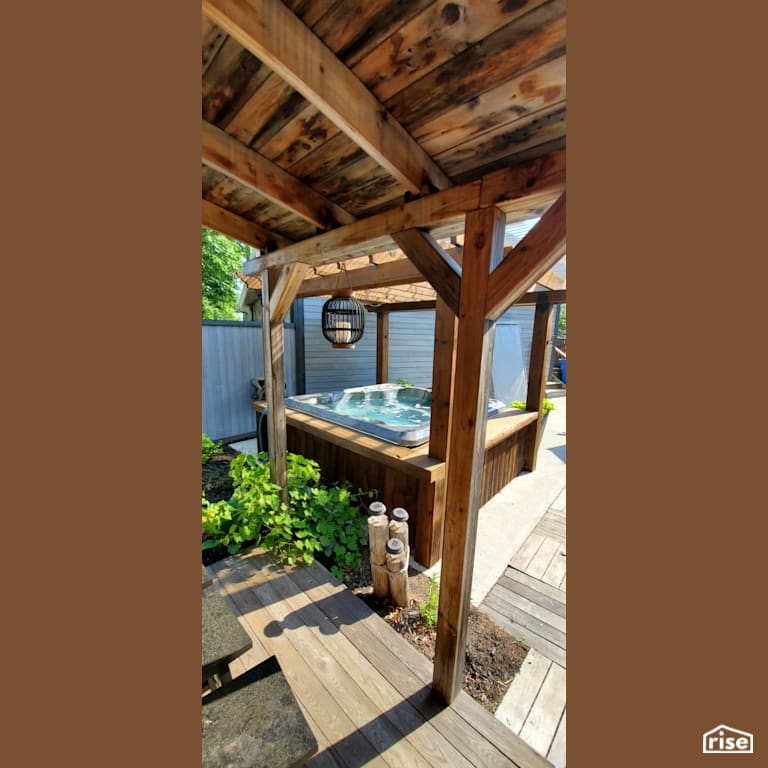 Hot Tub Enclosed in Thermally Modified Wood with Thermally Modified Wood Siding by Thermalwood Canada