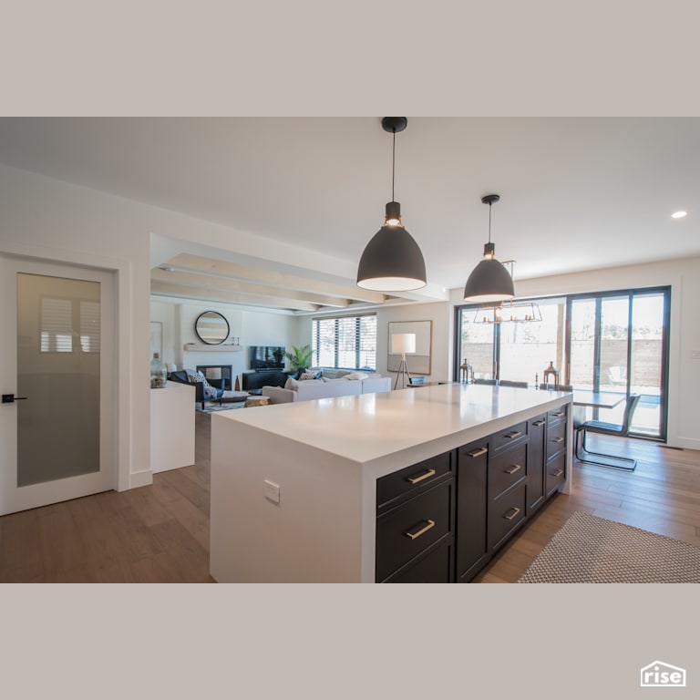 Weybridge Lane Kitchen and Living Room with Gas Fireplace by Homes by Highgate