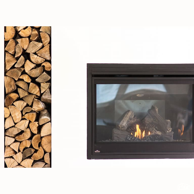 Paradiso living room fireplace with Gas Fireplace by Bowers Construction
