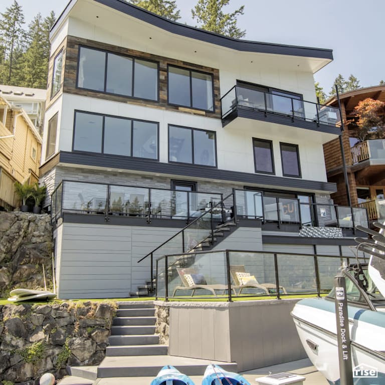 Home Exterior with Stone Veneer Siding by PlaidFox