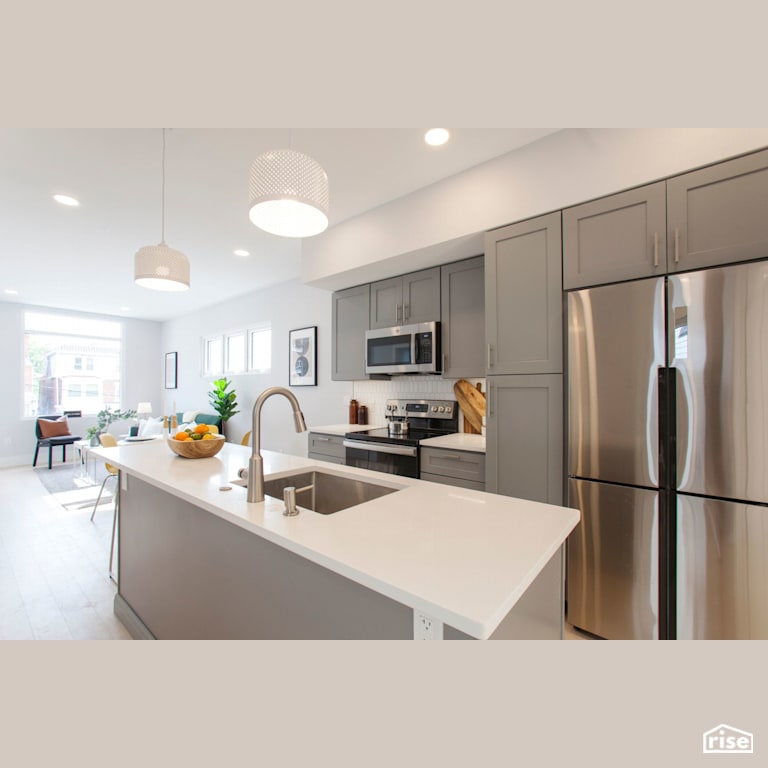 Black Street Development Kitchen With Island with Refrigerator by Module