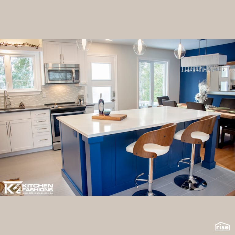 Kitchen Fashions - Bright Blue and White Kitchen with Low-Flow Kitchen Faucet by Home Fashions