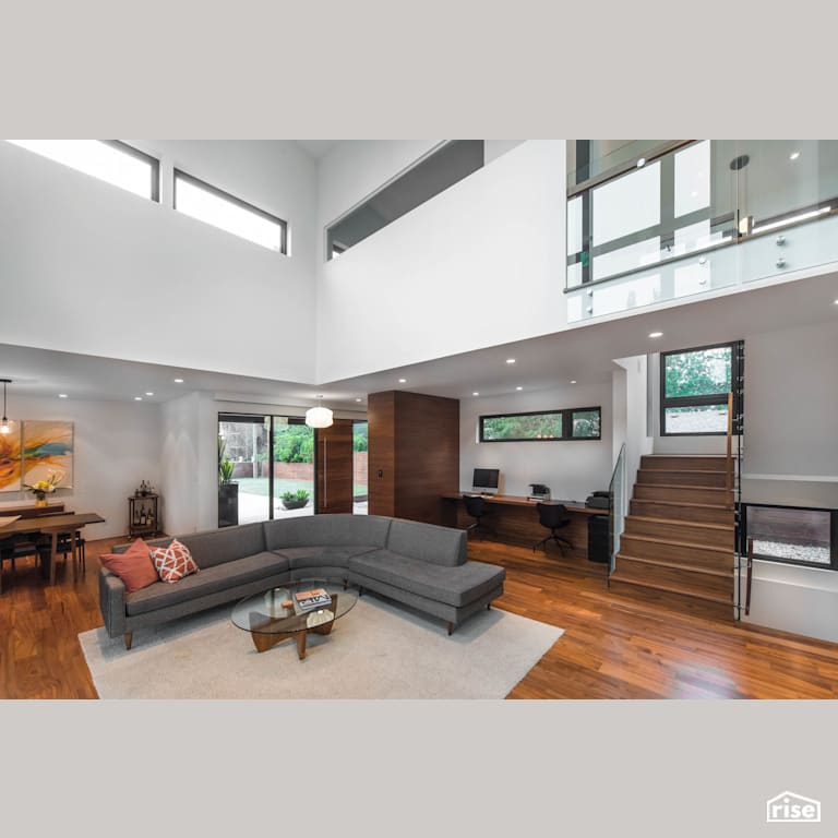 Fort Langley Modern Blend - Living Room with Engineered Hardwood by My House Design/Build Team Ltd.