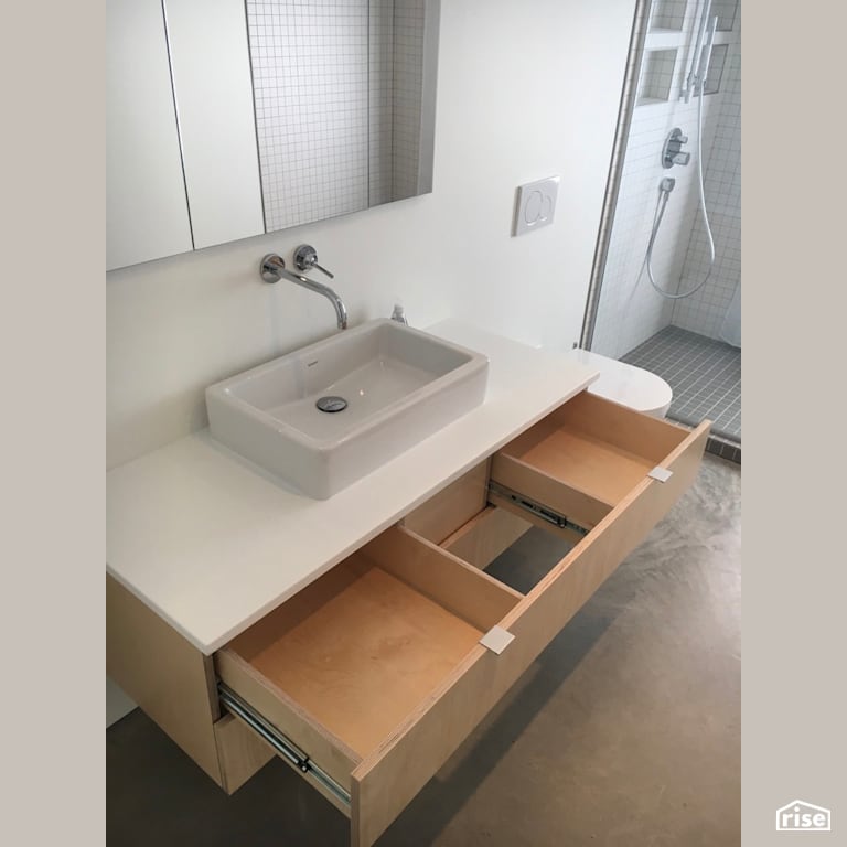 Coastal Home - Bathroom with Wood Veneer Cabinet by Brad Goodsell Design | Build Inc