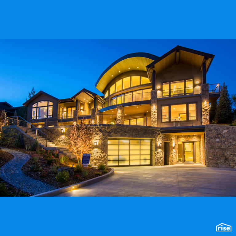 Exterior view from driveway with Accent Outdoor Lighting by Alpen High Performance Products