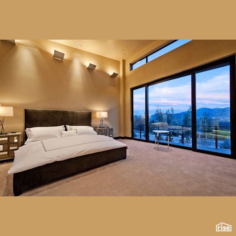 Master bedroom with beautiful view with Fixed Window by Alpen High Performance Products