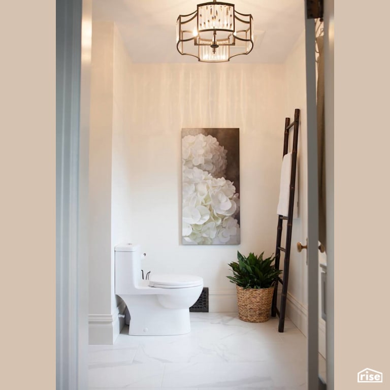 Bathroom refresh with ladder tower rack with Dual Flush Toilet by J Russon Construction