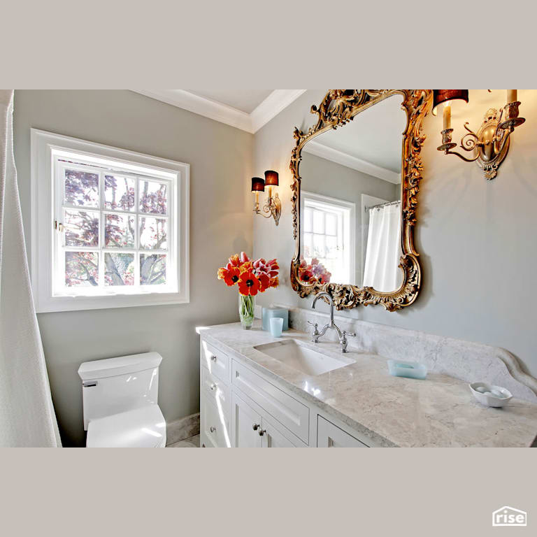 Bathroom with mirror centerpiece with Low-Flow Bathroom Faucet by Gant Nychay Architecture PLLC