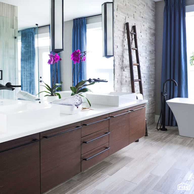 Luxton Square - Bathroom with Wood Veneer Cabinet by PlaidFox