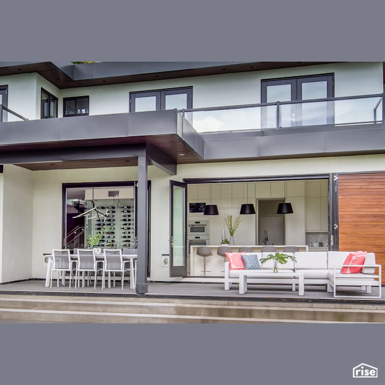 Stone Patio Looking Inside with Tilt-and-Turn Patio Door by Synthesis Design