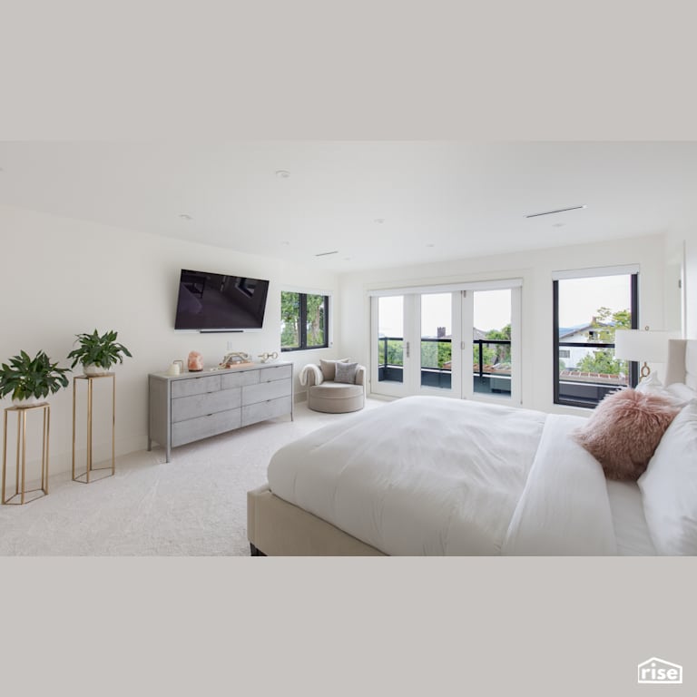 Master Bedroom with Patio with Television by Synthesis Design