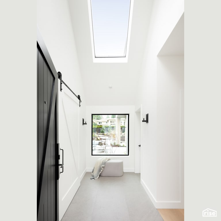 Loft Hallway in White with Closed-Cell Polyurethane Spray Foam Insulation by Synthesis Design