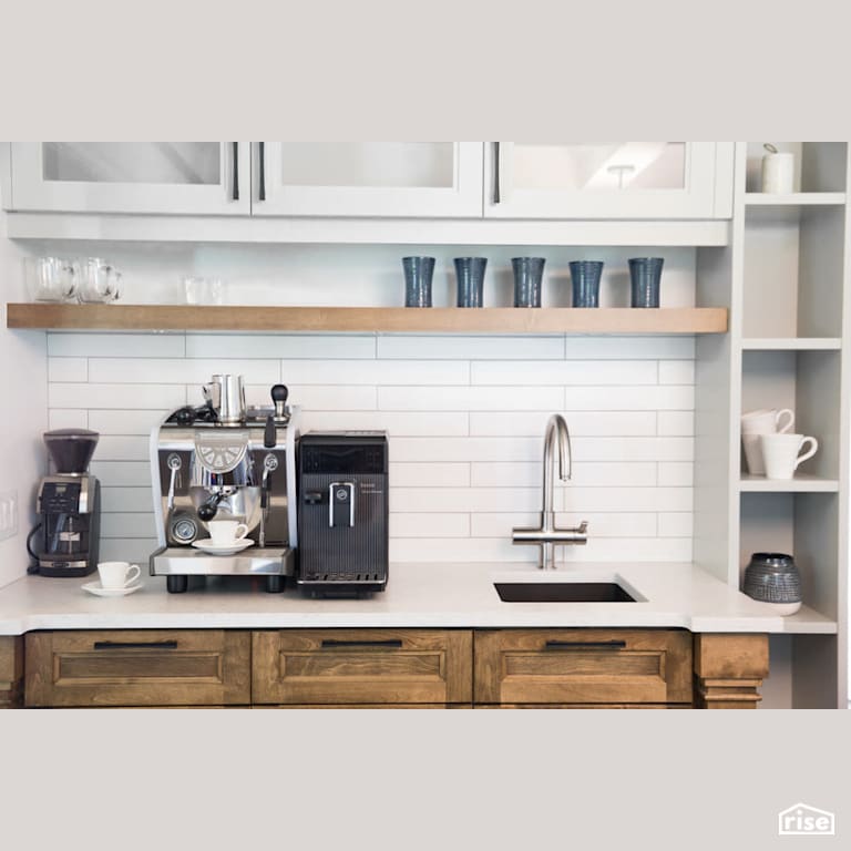 Kitchen espresso bar with Low-Flow Kitchen Faucet by Reimagine Designs