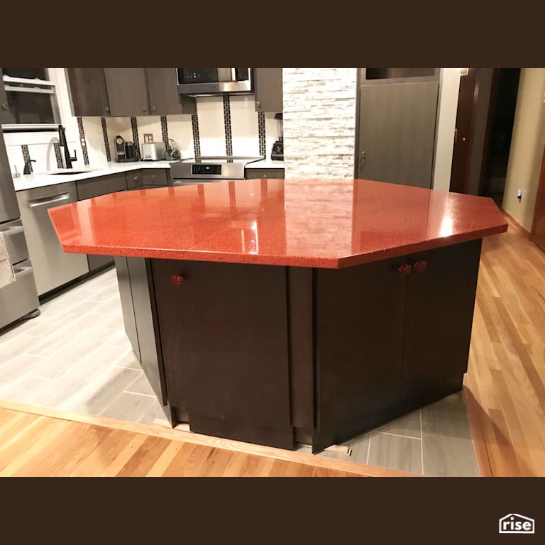 Moroccan Red Island with Recycled Glass Countertop by IceStone