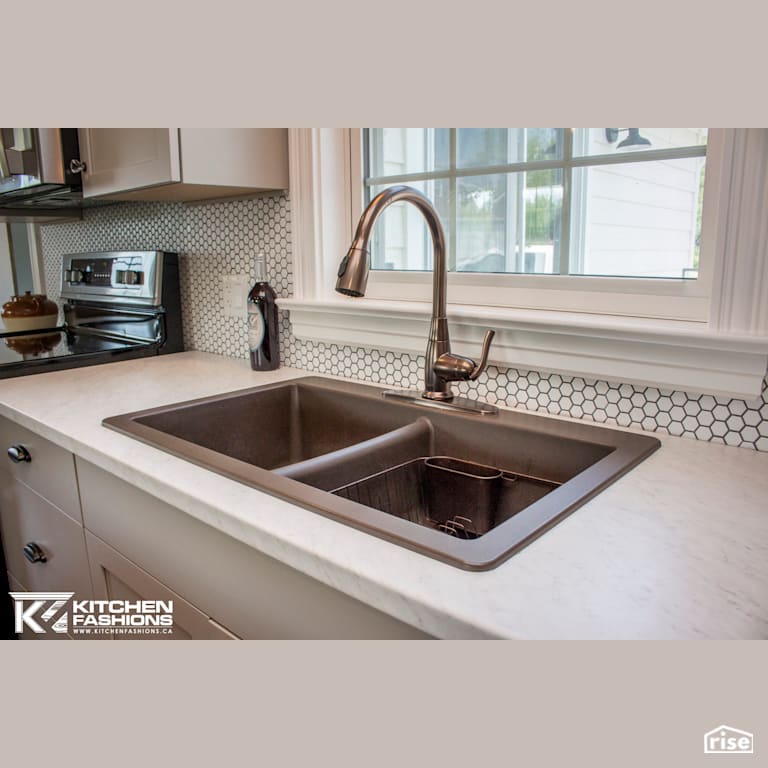 Kitchen Fashions - Gossamer Grey and Grey Wolf Kitchen with Low-Flow Kitchen Faucet by Home Fashions