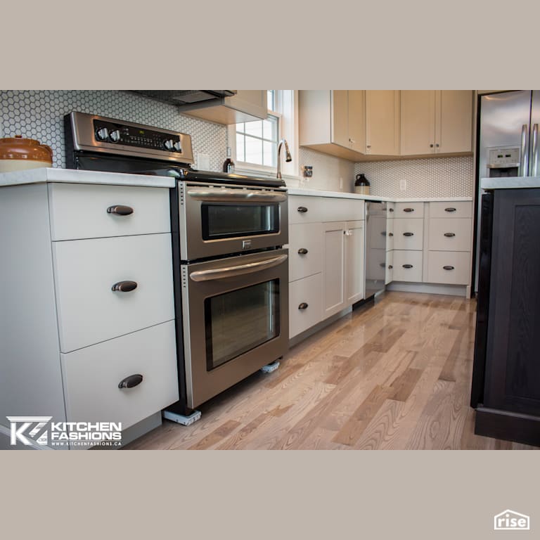 Kitchen Fashions - Gossamer Grey and Grey Wolf Kitchen with Low-Flow Kitchen Faucet by Home Fashions