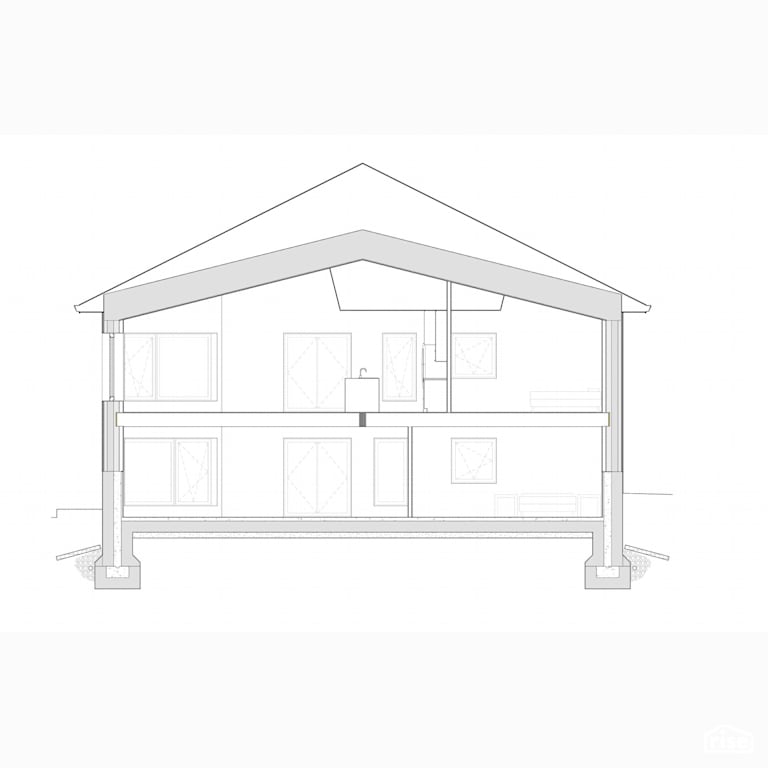 Section with Cellulose Blown-in Insulation by MIZA Architects