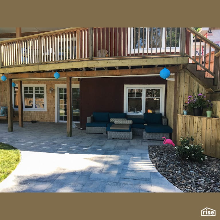 Back Deck and Patio with Patio Stone by Earthworks Landscape & Design