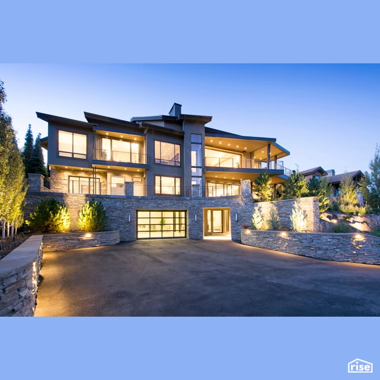 Front exterior view of beautiful mountain home with Integrated LED by Alpen High Performance Products