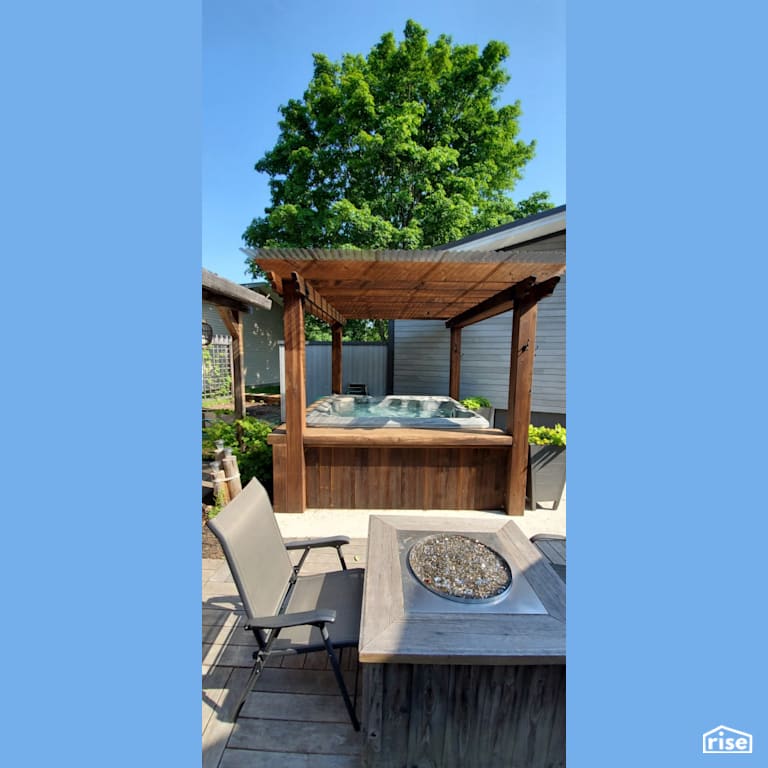 Hot Tub With Thermally Modified Wood Pergola with Thermally Modified Wood Siding by Thermalwood Canada