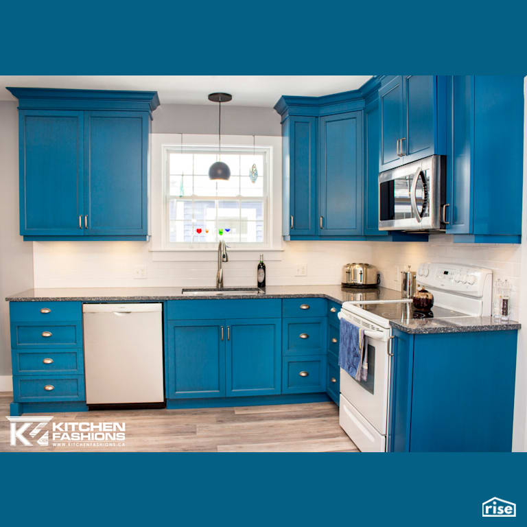 Kitchen Fashions - Bright Blue Kitchen with Low-Flow Kitchen Faucet by Home Fashions