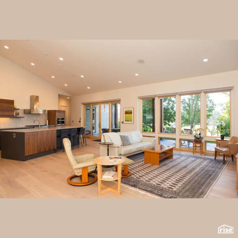Living Room and Kitchen with Low-Flow Kitchen Faucet by Winsome Construction