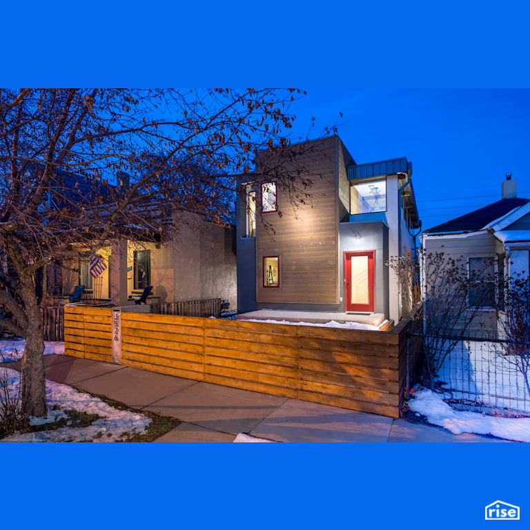 Front entry exterior with fence with Shiplap Wood Siding by Alpen High Performance Products
