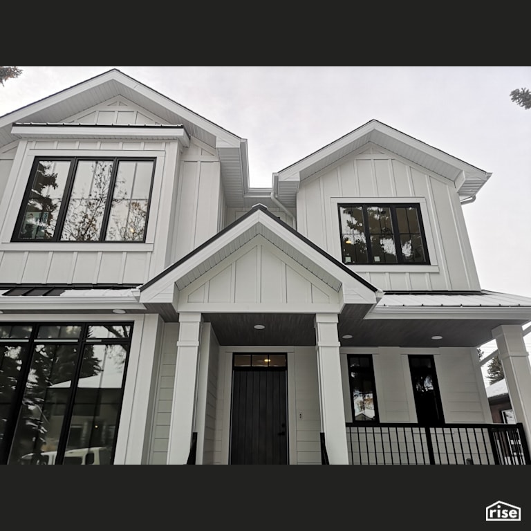 Entryway with white composite siding with Fixed Window by ChamClad by Chameleon