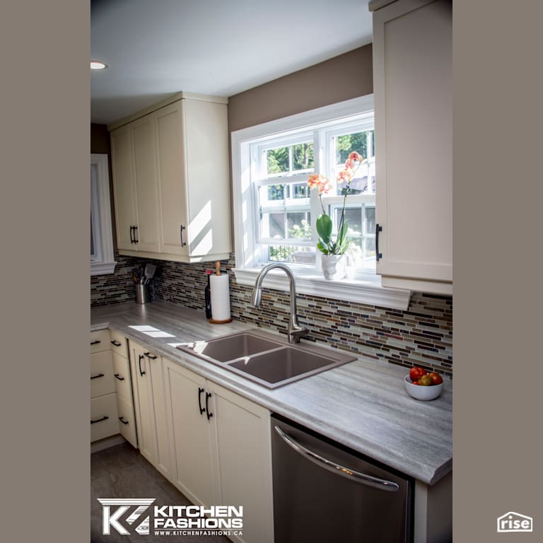 Kitchen Fashions - Gorgeous Off White Kitchen with Low-Flow Kitchen Faucet by Home Fashions