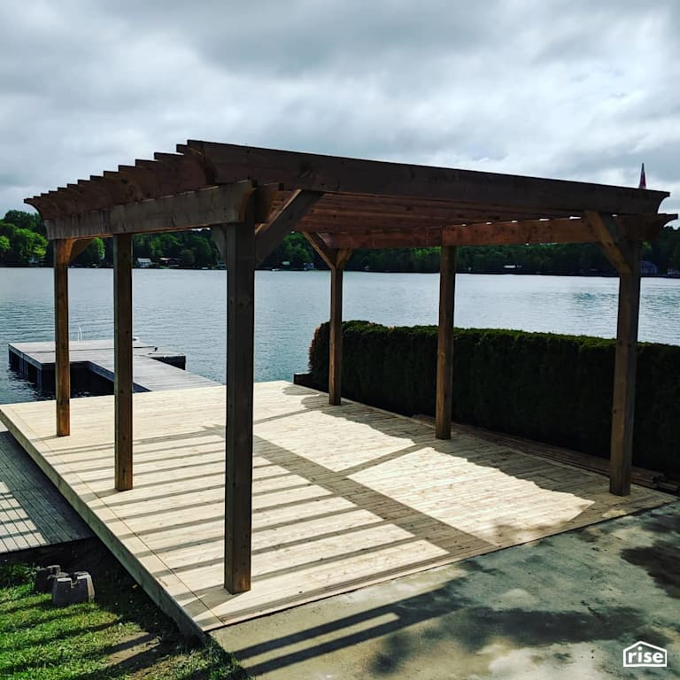 Heavy timber pergola on boat dock with Heavy Timber Pergola by J Russon Construction