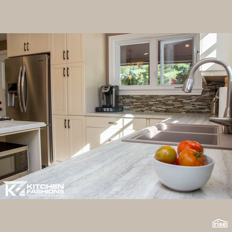 Kitchen Fashions - Gorgeous Off White Kitchen with Low-Flow Kitchen Faucet by Home Fashions
