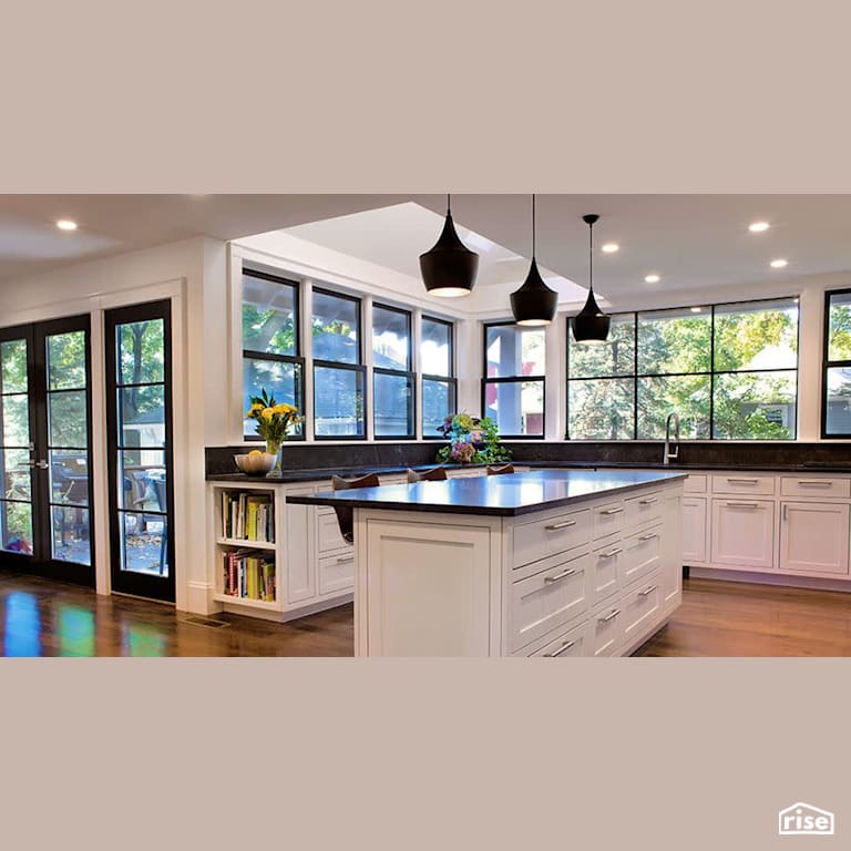 Belmont Addition / Renovation - Kitchen with Energy Star Exterior Door by Helios Design Group