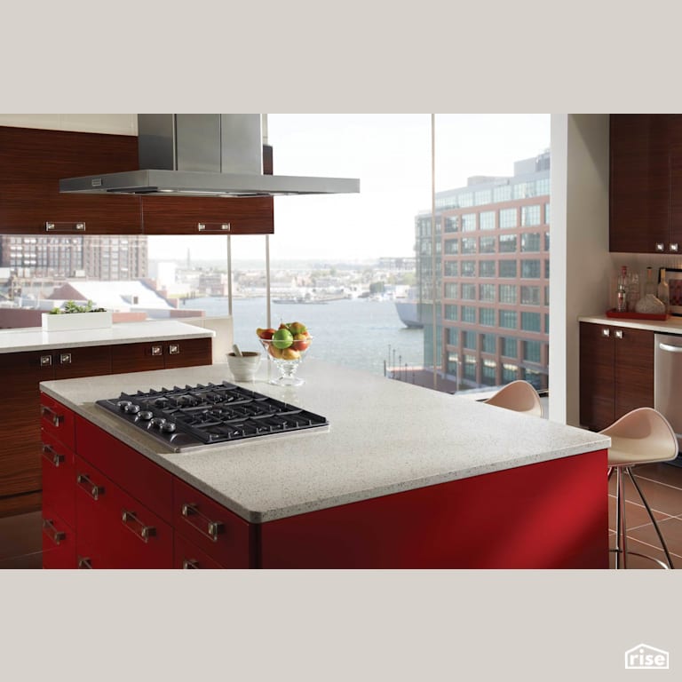 Alpine White Island Counter with Recycled Glass Countertop by IceStone