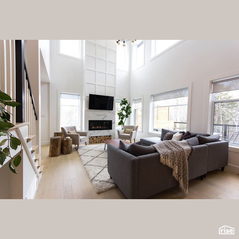 The Broadway - Living Room with Engineered Hardwood by Bowers Construction